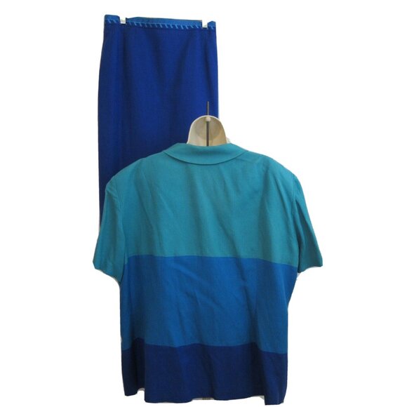 Positive Attitude Women’s 2-Piece Suit Jacket Skirt Size 26 Blues Linen Blend - Picture 2 of 14